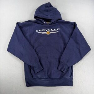 Vintage 2004 Chrysler Logo Hoodie Navy Blue Embroidered Pullover Small